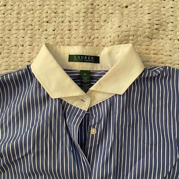 Ralph Lauren Blue Striped Button Down Shirt - Size 1X - Picture 2 of 3